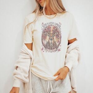 Deer Botanical Graphic Tee Vintage Floral Antlers Natural